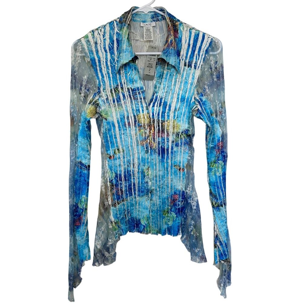 Cache Vtg Y2K Crinkle Satin Long Sleeve Top Size M NWT Mermaid Fairy Deadstock